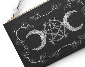 Gothic Clutch - Triple Moon Goddess - Pentagram Purse - Mandala Clutch - Spiritual Purse - Witchy Purse - Vegan Leather Clutch - 9.5"x6"