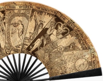 Tarot Card Fan, Silk Hand Fan, Gothic Hand Fan, Victorian Folding Fan, Chinese Fan, Japanese Fan, Cosplay Fan, Festival Fan, Clacking Fan