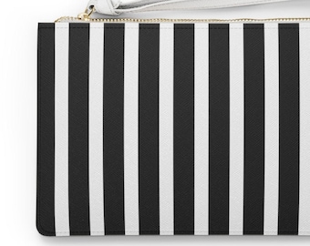 Striped Clutch Bag - Striped Bag - Gothic Clutch Bag - Black & White Striped Bag - Witchy Clutch Purse - Vegan Leather Clutch Bag - 9.5"x6"