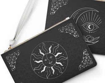 Celestial Clutch Bag - Sun & Moon Handbag - Gothic Clutch Purse - Crescent Moon Bag - Witchy Clutch - Vegan Leather Clutch Bag - 9.5"x6"