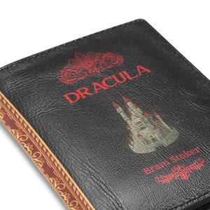 Portefeuille livre, portefeuille gothique, portefeuille Dracula, portefeuille vampire, portefeuille Dark Academia, portefeuille en cuir végétalien, cadeau pour les amateurs de lecture, portefeuille à deux volets