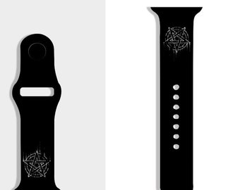 Satanic Pentagram Watch Strap, Goth Apple Watch Band, Black Apple Watch Band, Gothic Watch Strap, 38mm, 40mm, 41mm, 42mm, 44mm, 45mm