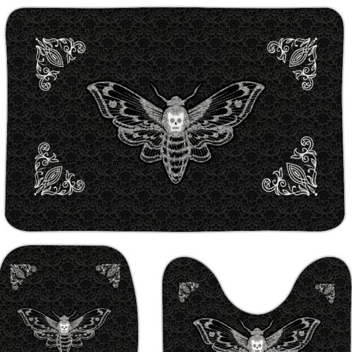 Gothic Home Decor - Death's Head Hawk Moth Bath Mat - Gothic Bathroom Decor - Occult Bathroom Decor - Toilet Seat Cover and Bath Mat Set