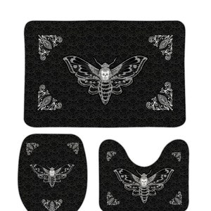 Gothic Home Decor - Death's Head Hawk Moth Bath Mat - Gothic Bathroom Decor - Occult Bathroom Decor - Toilet Seat Cover and Bath Mat Set