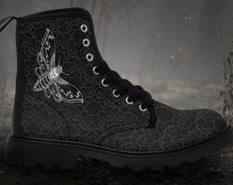 Goth Boots - Skull Boots - Gothic Boots - Death's Head Moth - Skull and Roses - Mandala Boots - Occult Boots - Punk Boots - Women's Boots