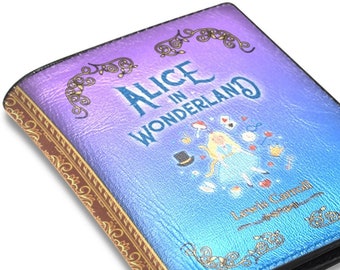 Book Wallet, Alice in Wonderland Wallet, Dark Academia Wallet, Cheshire Cat Wallet, Literature Gift, Vegan Leather Wallet, Book Lovers Gift