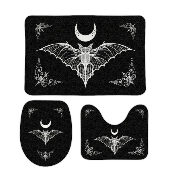 Gothic Home Decor, Halloween Decor, Vampire Decor, Halloween Bathroom Decor, Victorian Gothic Decor, Bat Bath Mat, Witchy Rug, Bath Mat Set