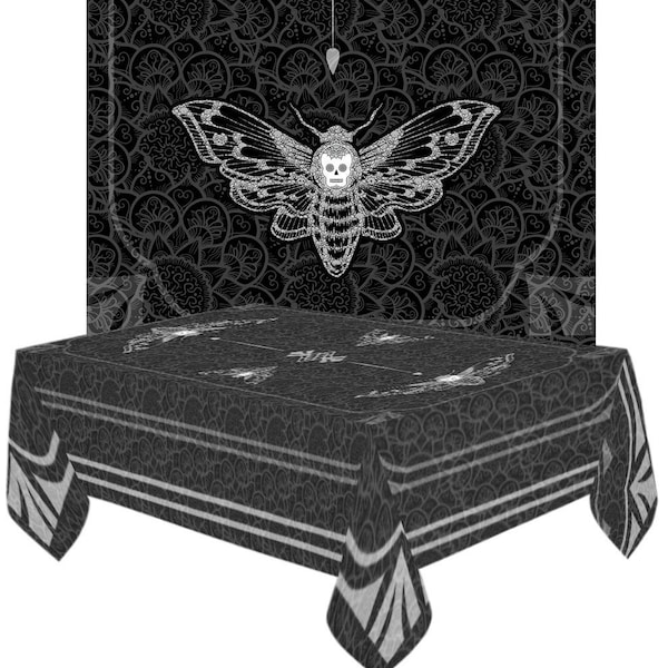 Décor de maison gothique - Nappe Moth, Décor baroque, Décor Academia sombre - Décor de maison hantée - Nappe Hawkmoth Death’s Head - 104"x60 »