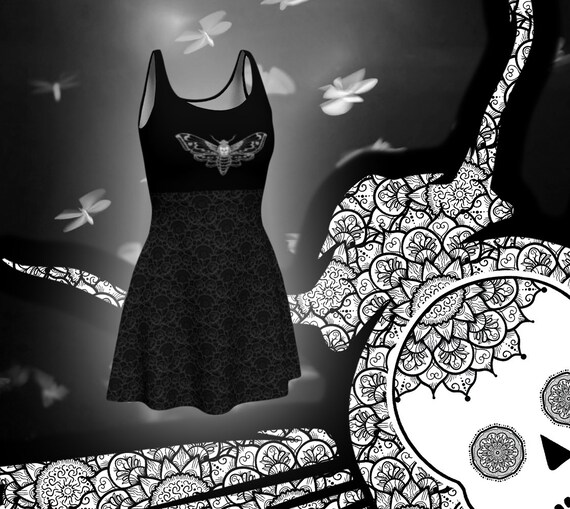 Gothic Dress Moth Dress Mandala Dress Skull Dress Death s Head Hawk Black and White Dress Occult Dress Gothic Clothing Witchy Dress Etsy
