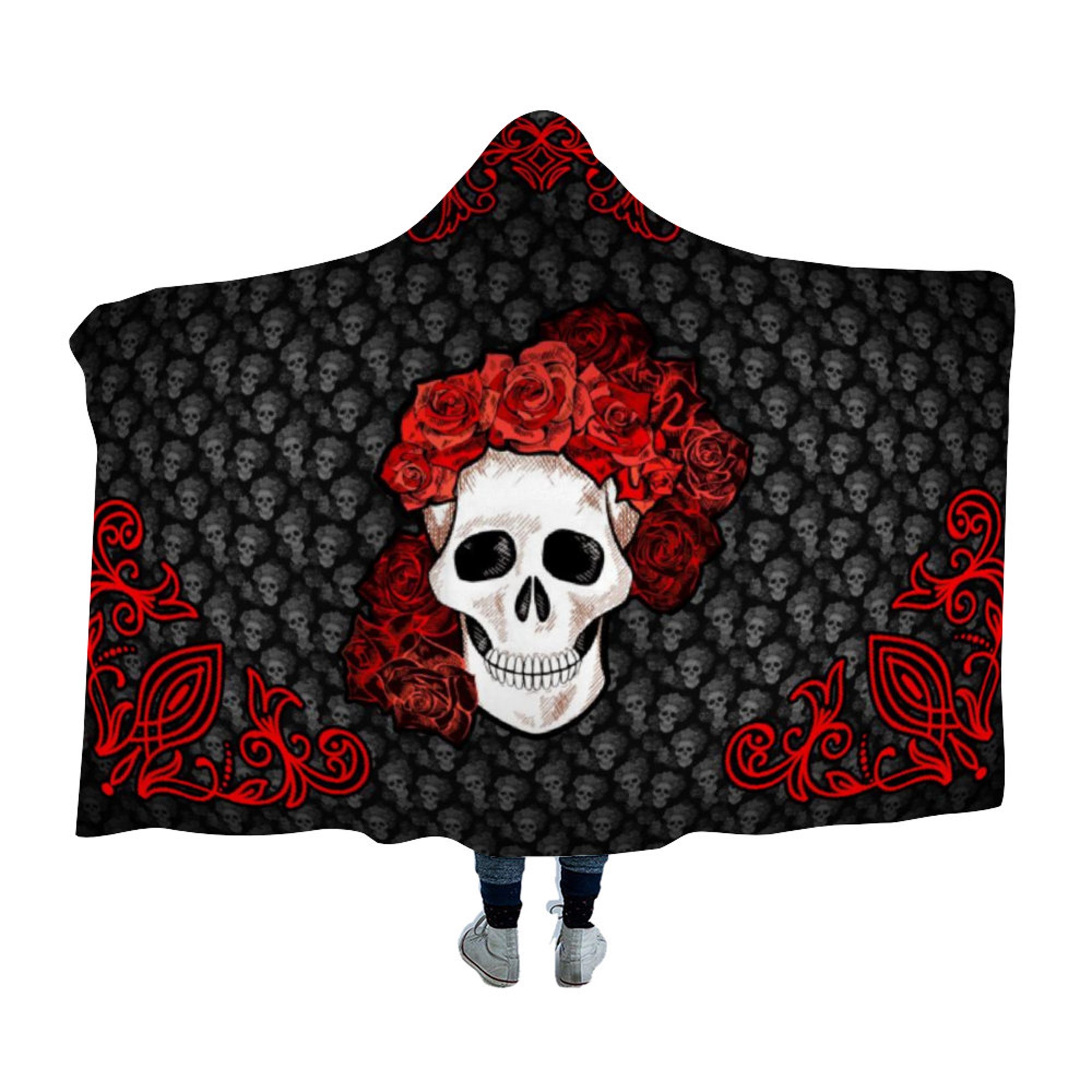 Skull Hooded Blanket - Floral Skull Blanket