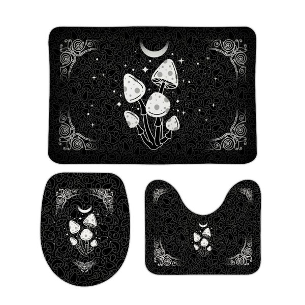 Paddestoel Decor - Paddo Badmat - Gotische Badkamer Decor - Crescent Moon Decor - Zwarte Math Mat - Wc-bril cover en badmat Set