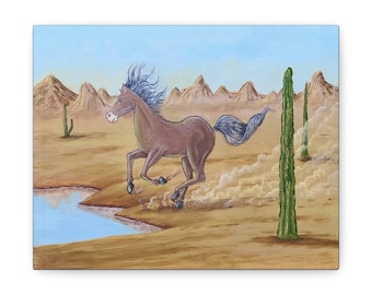Horse Painting, Desert Horse Painting, Canvas Painting Print, Nature Wall Art, Animal Wall Art, Oil Painting, 8x10 Canvas Painting Print