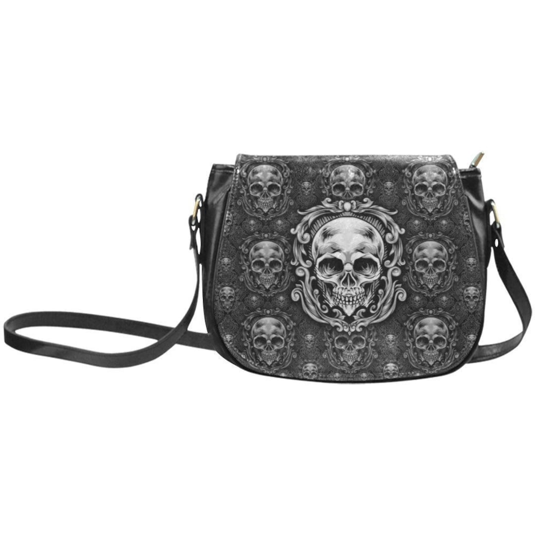 Black Goth Skull Crossbody Bag, Gothic Shoulder Bag, Skull Cameo