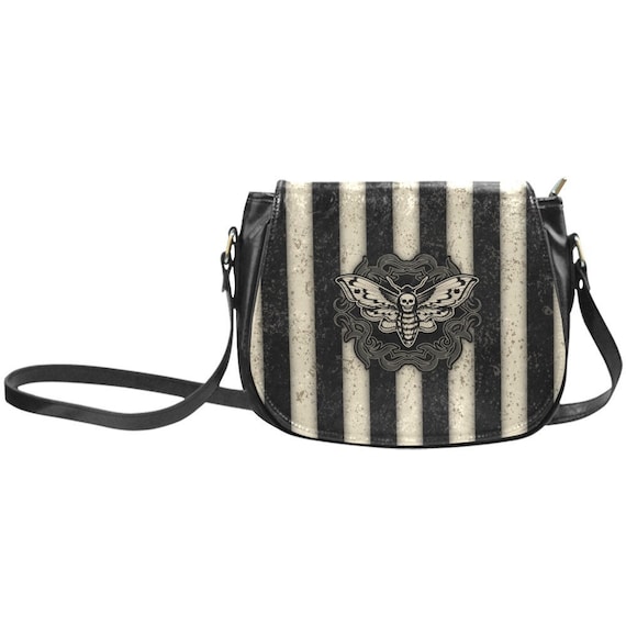 Buy Black Goth Crossbody Shoulder Bag Gothic Striped Bag Deaths Online in  India 