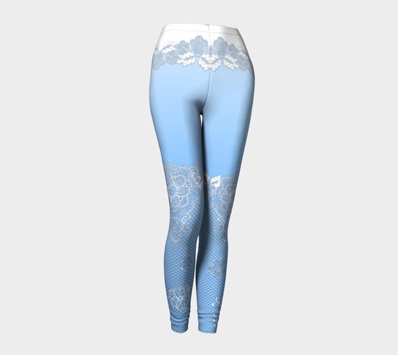 Frozen Enchantress Lace Leggings Blue and White Winter Printed Leggings  Sexy Leggings Designer Leggings Yoga Pants Lingerie 