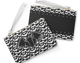 Bat Clutch - Halloween Clutch Bag - Gothic Handbag - Bat Clutch Purse - Black & White Clutch - Witchy Purse - Vegan Leather Clutch - 9.5"x6"