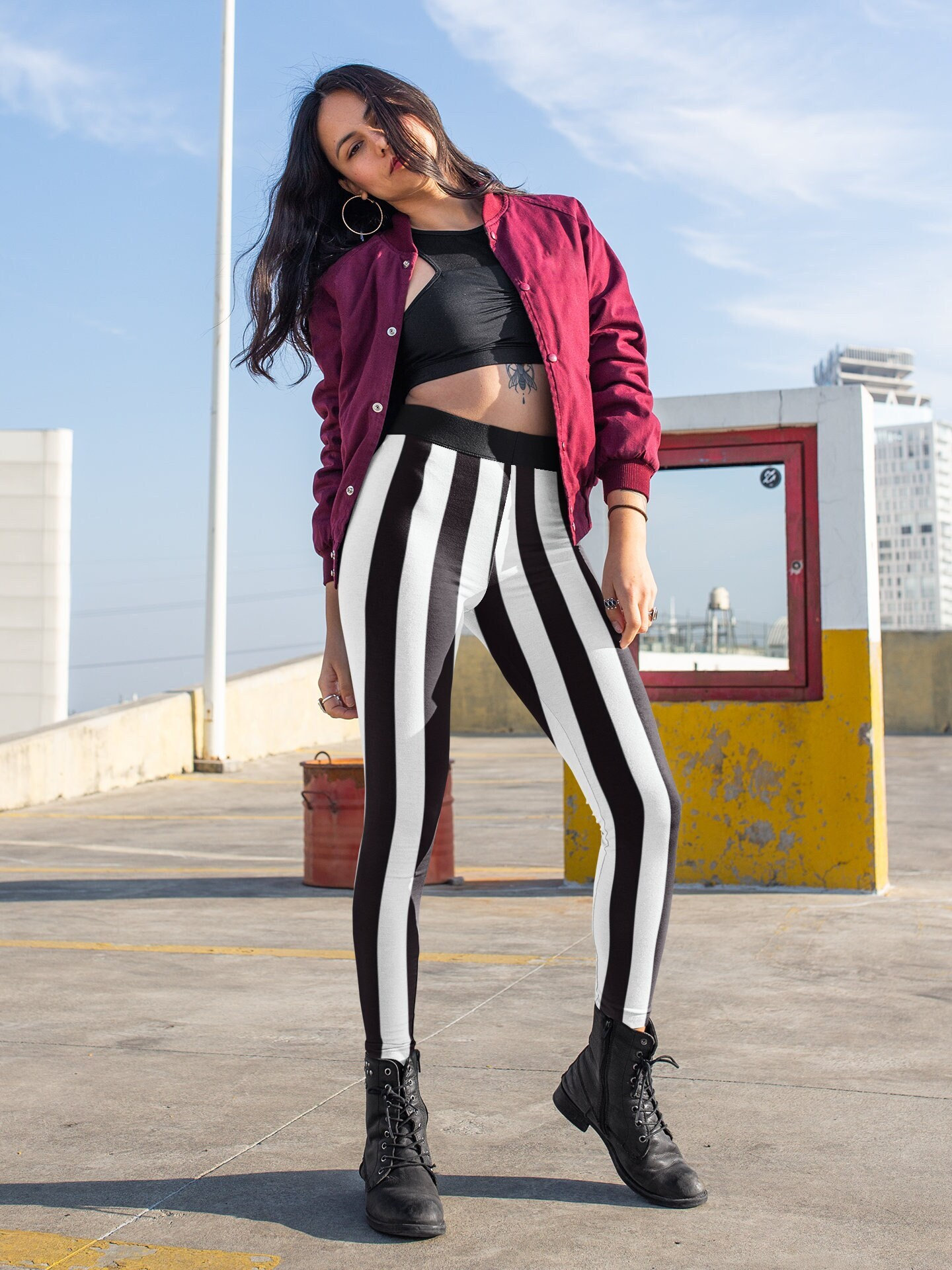 Bio Leggings, black/ white stripes -, Online Shop