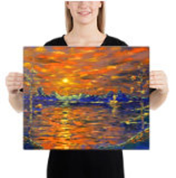 Art mural original, Peinture impressionniste, Peinture de paysage  aquatique, Peinture de nature, Peinture colorée, Peinture orange brûlée,  Peinture à lhuile -  Canada