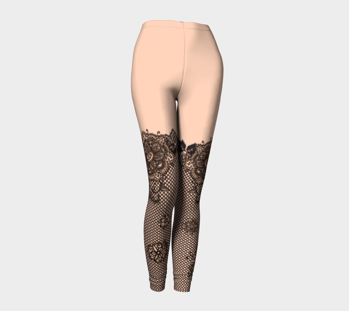 Enchantress Leggings Pink and Black Lace Fishnet Leggings Printed Sexy  Designer Lingerie Yoga Pants 