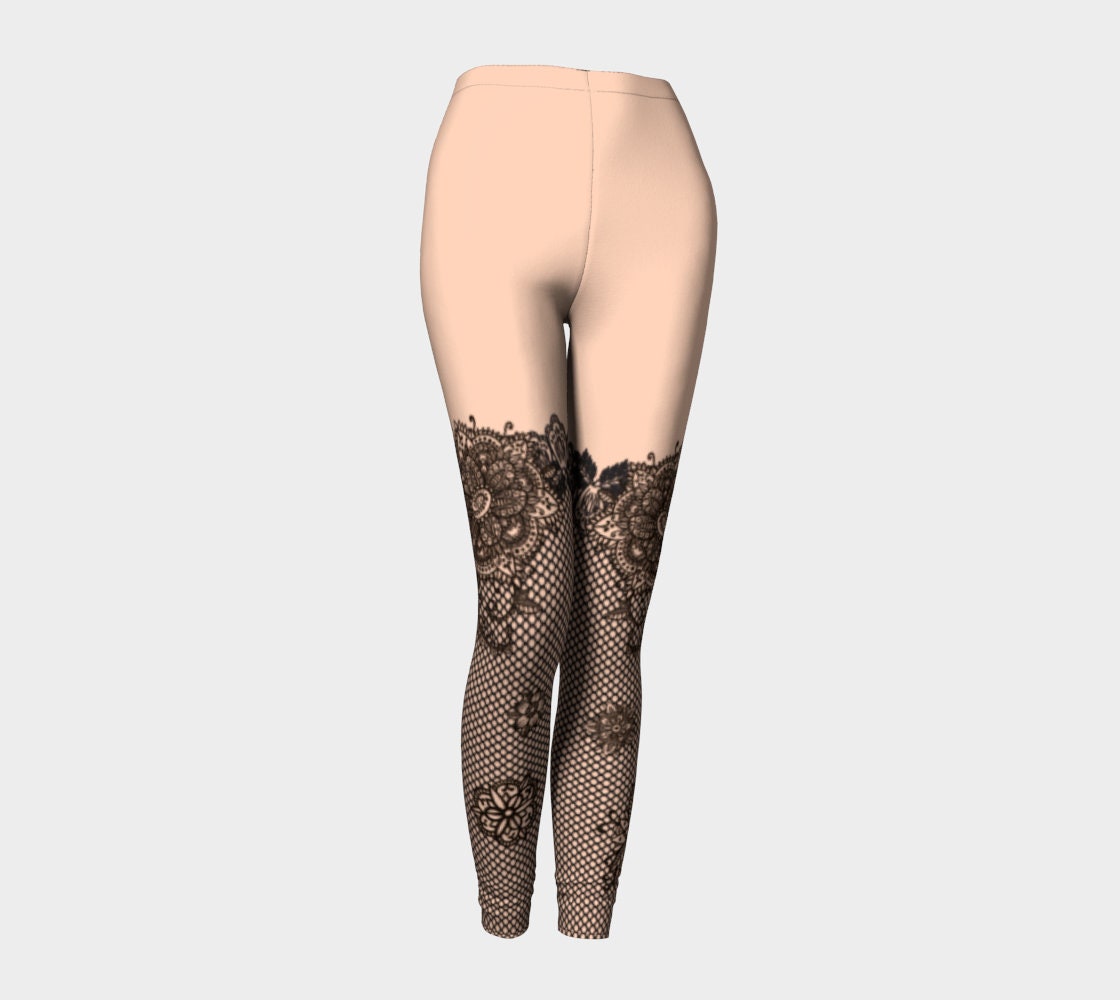 Enchantress Leggings Pink and Black Lace Fishnet Leggings Printed