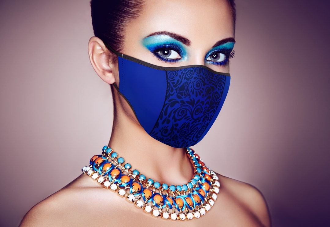 Designer Face Mask Royal Blue Mask Formal Mask Floral Etsy