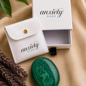 ANXIETYGONE Malachite Worry Stone with Info Card | Polished Thumb Stone for Protection