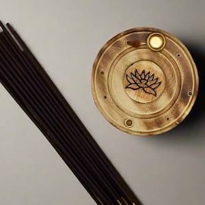 Lotus Incense Holder | Wood & Copper Incense Burner for Sticks and Cones | Aromatherapy Lotus Flower Decor
