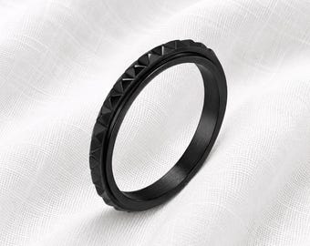 ANXIETYGONE Black Fidget Ring, "Overcome" Spinner Ring