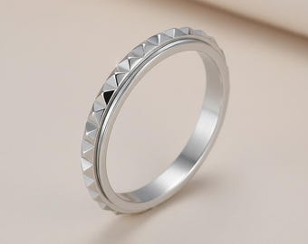 ANXIETYGONE "Overcome" Fidget Ring for Anxiety, ADHD in Silver Finish