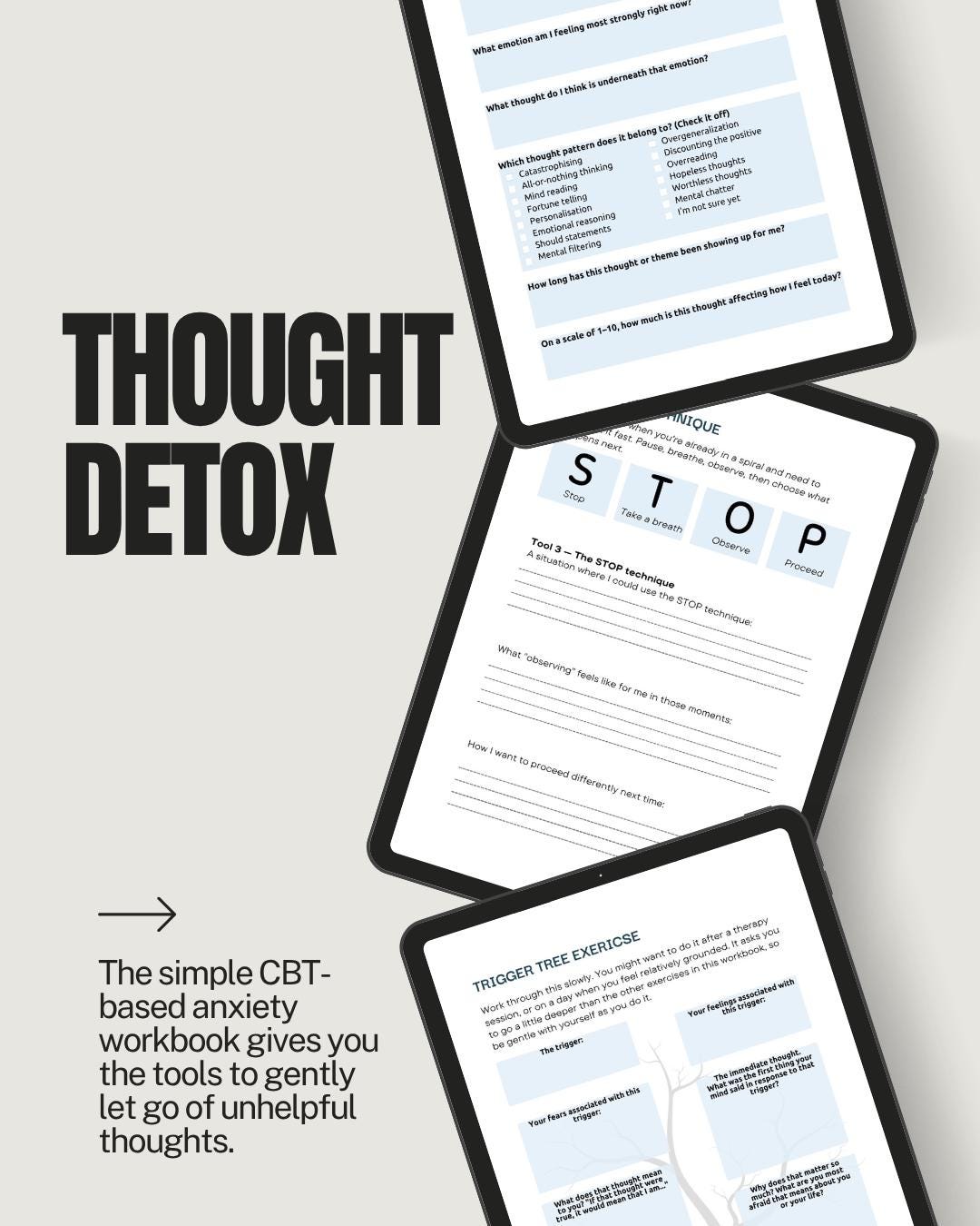ANXIETYGONE CBT Workbook for Anxiety: Thought Detox, Overthinking ...