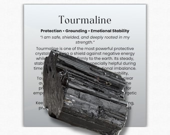 Black Tourmaline Crystal Card Set | Raw Healing Stone for Protection • Grounding • Emotional Stability