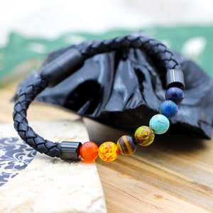 Chakra Balancing Leather Beaded Bracelet | Chakra Alignment | 7 Chakras | Chakra Stones | Gemstones | Gemstone Jewelry | Beaded Bracelet