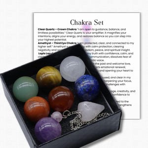 Chakra Sphere Crystal Box Set: Healing Stones + Rose Quartz Pendulum
