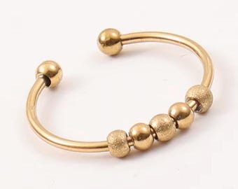 ANXIETYGONE 18K Gold Dipped Fidget Ring: Zen Golden Bead Anxiety Relief - Adjustable Stress Ring