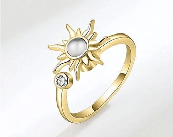 ANXIETYGONE Fidget Ring for Anxiety SPINNER RING "Golden Sun"