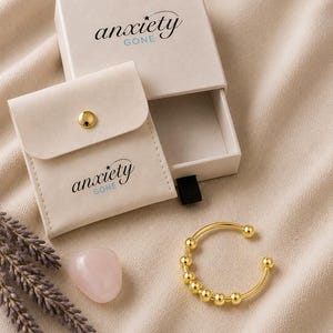 ANXIETYGONE 18K Gold Dipped Fidget Ring: Adjustable Spinner Ring for Anxiety Relief