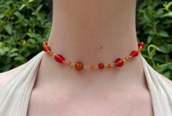 Western Sunset Glass Bead Necklace 13.5 Inches Etsy Singapore