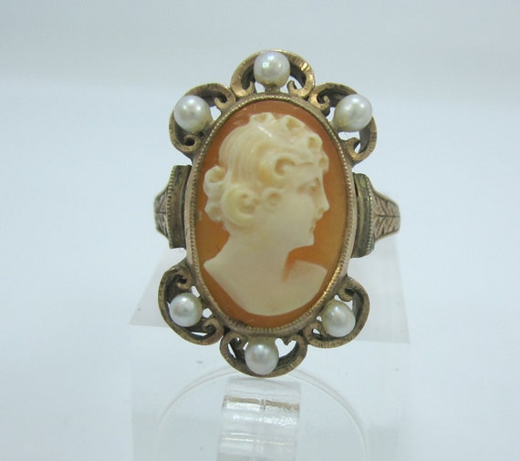 Beautiful Ladies 10K Yellow Gold Vintage Cameo St… - image 3