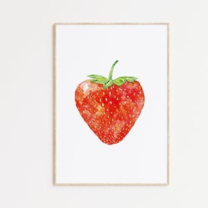 Déco de cuisine aux fraises, peinture art mural cuisine, aquarelle, affiche de décoration de restaurant, impression de cuisinier, impression de légumes, dessin de fruits
