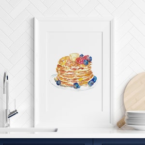 Pancake stack pie kitchen Decor, Painting Wall Poster Watercolor Art Restaurant Decor, Cook Print, Bakery French Food Printable, Drawing