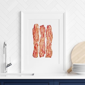 Bacon kitchen Decor Painting Wall Poster Watercolor Art Restaurant Pork Steak Cook Print Burger Food grill chop Meat Butcher Drawing