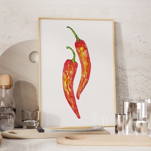 Red Hot Chili Peppers Küche Dekor Malerei Wand Poster Wandkunst, Aquarell Restaurant Koch Druck Gemüse druckbare, Gemüse Zeichnung