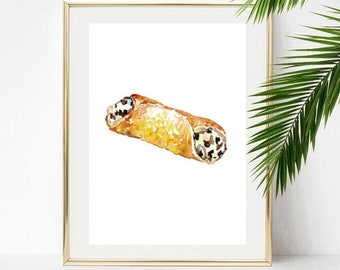 Cannoli Watercolor Art Print, Italian Dessert Kitchen Decor
