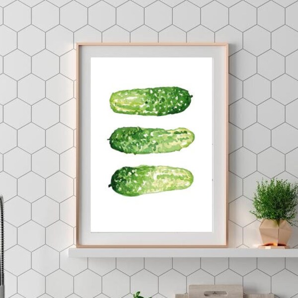 Cucumber Wall Poster, Pickle Watercolor, Vegetable Kitchen Decor Painting Minimalist Print Art Drawing Modern Room Wall Decor Decoration