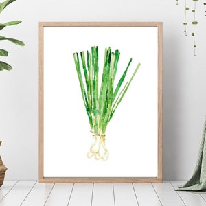 Green Onions Wall Poster Herb Watercolor Types Kitchen Decor Vegetabe Painting Minimalist Print Art Drawing Modern Room Wall Decoration Leek