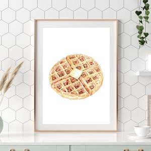 Belgium waffle kitchen Decor, Painting Wall Poster Watercolor Art Restaurant Decor, Cook Print Bakery French Butter  Food Printable, Drawing