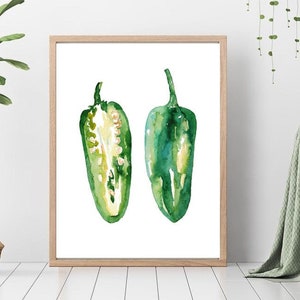 Jalapeno peppers kitchen Decor Painting Wall Poster Wall Art, Watercolor Restaurant Cook Chilli Print Vegetables pepper hot Veggies Drawing