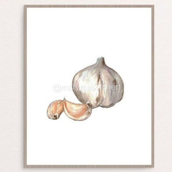 Garlic Wall Poster Watercolor, Vegetable Kitchen Glove Painting Minimalist Print Art Drawing Onion Spice Modern Room Wall Decor Decoration