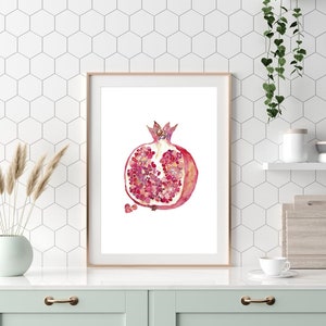 Pomegranate kitchen Decor, Painting, Kitchen Wall Watercolor Art Poster Restaurant Decor, Cook Print, Vegetables Printable, Fruit Drawing