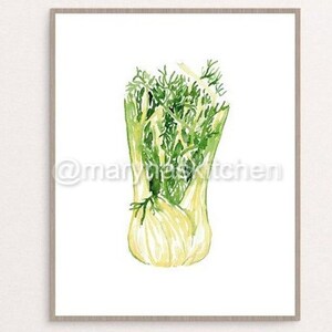 Fennel kitchen Decor, Painting, Kitchen Wall Art, Watercolor Art, Restaurant Decor, Cook Print, Vegetables Printable, Veggies Drawing Dill